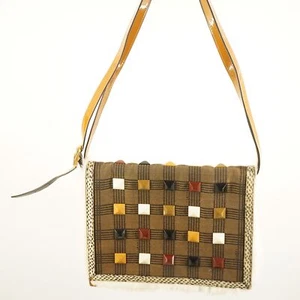 Vintage Fendi Shoulder Bag Plaid Fabric Mixed Embellishments- Free Shipping USA - Picture 1 of 22