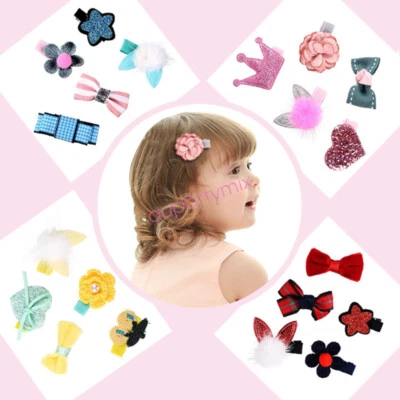 Girls hair clips Set Pack 5pcs Pom Ball Bright Star Ribbon Bow Flower Hair Clips - image 1 of 4