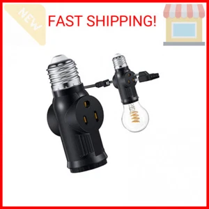 3 Prong Light Bulb Outlet Socket to Plug Adapter, Black Light Socket Converter, - Picture 1 of 2