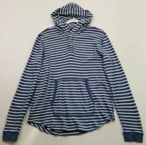 George Sweater Men's Large L Blue White Striped Pouch Pocket Long Sleeve Hoodie - Picture 1 of 11