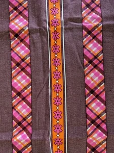 1970s Psychedelic Cotton Plaid Stripe Flower Cotton Print Fabric 85 W X 138 cm - Picture 1 of 3