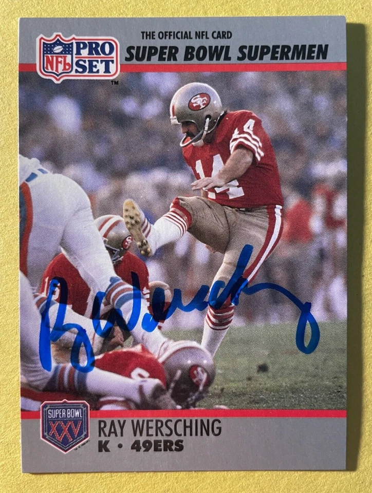 SIGNED RAY WERSCHING 1990 PRO SET SUPER BOWL SUPERMEN FOOTBALL CARD AUTOGRAPH - Image 1 of 2