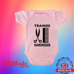 Funny Baby Grows-Trainee Hairdresser-Funny Baby Shower Gift-Christmas Baby Gifts - Imagen 1 de 3