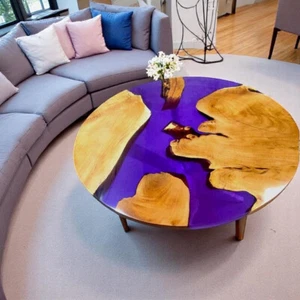 Purple Epoxy Resin Dining or Coffee Table Handmade Wooden Home Decor - Picture 1 of 11