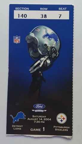 2004 Pittsburgh Steelers Detroit Lions Ben Roethlisberger Pro Debut Ticket Stub Cover