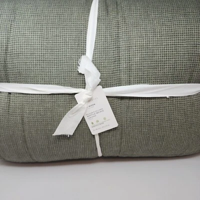 Pottery Barn European Flax Linen Tufted Waffle Comforter Full/Queen LODEN  NEW - Image 1 of 3