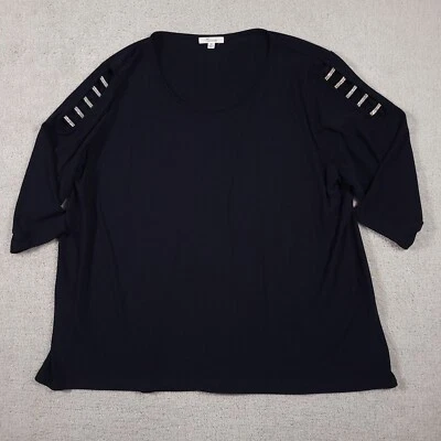 89th + Madison Shirt Women's Size 3X Plus Navy Blue Rhinestone Shoulder Blouse - Image 1 of 4