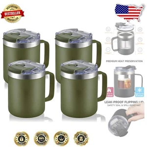 4-Pack 12oz Stainless Steel Insulated Coffee Mugs with Flip Lid in Army Green - Picture 1 of 8