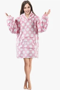 Wearable, Oversized Blanket Fleece Sherpa Hoodie with Pocket One Size Pink - Picture 1 of 9