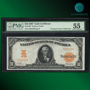 Fr.1167 1907 $10 Gold Certificate "HILLEGAS NOTE" PMG 55, Low S/N #72706 - Picture 1 of 2