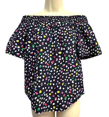 J. Top informal Crew para mujer fuera del hombro talla 0 azul lunares coloridos algodón Foto 1 de 4