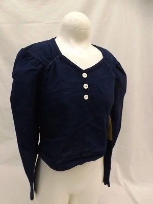 Timeless Sporty Vtg '60s NEW Dk Blue Long Sleeve Casual Pullover Shirt Girls 10 - Image 1 of 4