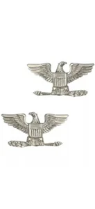 Colonel Captain Eagle Collar Pin Devices Set of 2 US Military Silver P907 1 5/8" - Picture 1 of 3