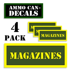 MAGAZINES Ammo Can Stickers 4x Ammunition Gun Case Labels Decals 4 pack AG - Picture 1 of 2