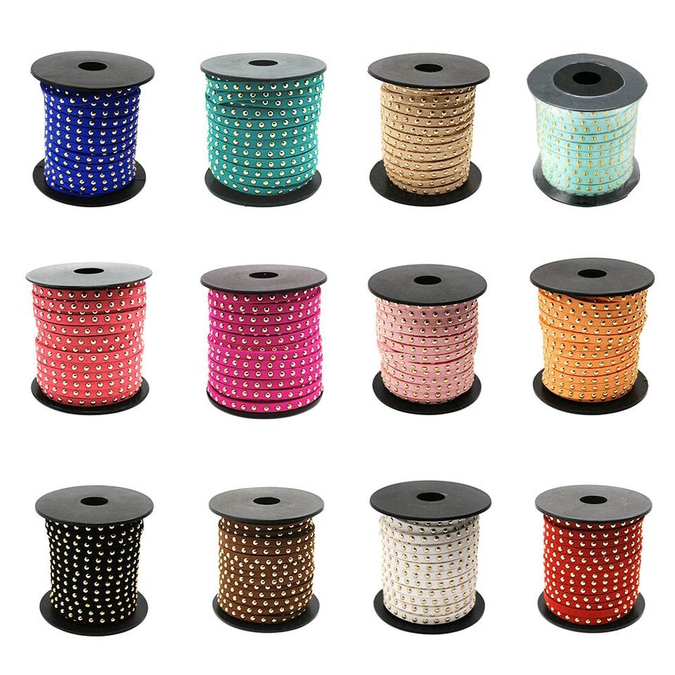 Cuerda de encaje de gamuza sintética tachonada de aluminio dorado de 20 yardas/rollo 5x2 mm Foto 1 de 1