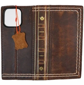 Genuine Leather Case for Iphone 14 13 15 16 Pro Max Wallet Bible Book Seam Diy - Picture 1 of 9