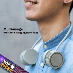 NIB Compact Portable Hanging Neck Air Cooling Fan USB Type-C Rechargable 3 Speed - Picture 1 of 14