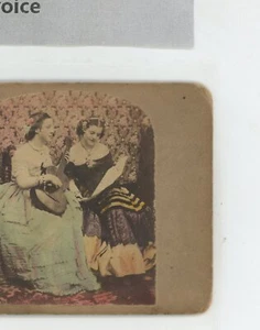Women With Guitar Victorian Genre Stereoview c1860 - Bild 1 von 2