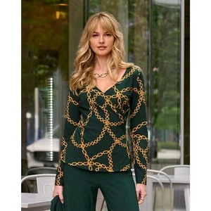Camiseta manga larga Boston Proper Beyond Travel Chains Surplice - Verde/Dorado L - Imagen 1 de 10