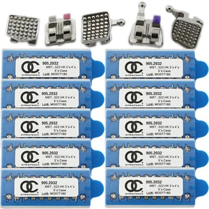 10 Set Dental Orthodontic Brackets MBT 0.022 Slot 345 Hook Mini Metal MIM Braces - Picture 1 of 11