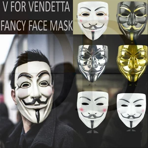 ANONYMOUS HACKER FACE MASK V FOR VENDETTA GUY HALLOWEEN FANCY DRESS MASQUERADE - Picture 1 of 6