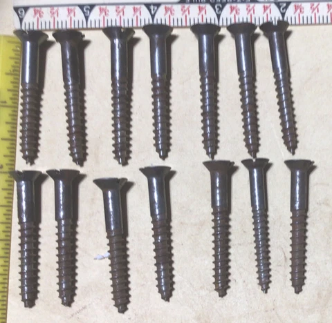 LOT  OF (14) 2” NOS RUSTY  SLOTTED FLAT HEAD STEEL WOOD SCREWS”RESTORATION” Cover