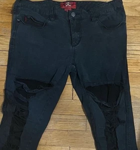Tripp NYC Fishnet Skinny Jeans Distressed Black Ripped Gothic Punk Grunge Sz 15 - Picture 1 of 3