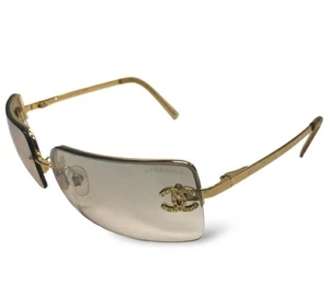 CHANEL 4104-B Sunglasses CoCo Logo Rhinestone Rimless Gold Brown 62□15 120 Italy - Picture 1 of 10