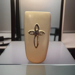 Christmas FTD Faithful Blessings Rounded Cylinder Vase White W/Silver Cross Set - Picture 1 of 4