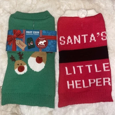 Christmas dog Jumpers 2 For A Tenner! Small 12” Backs Red And green Reindeer New - Image 1 of 4
