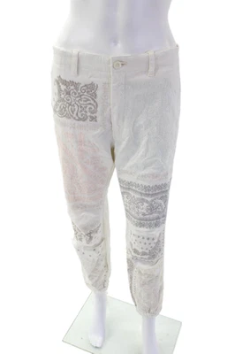 Pantalones al tobillo Johnny Was para mujer bordados con estampado de cachemira y cremallera beige talla S Foto 1 de 4