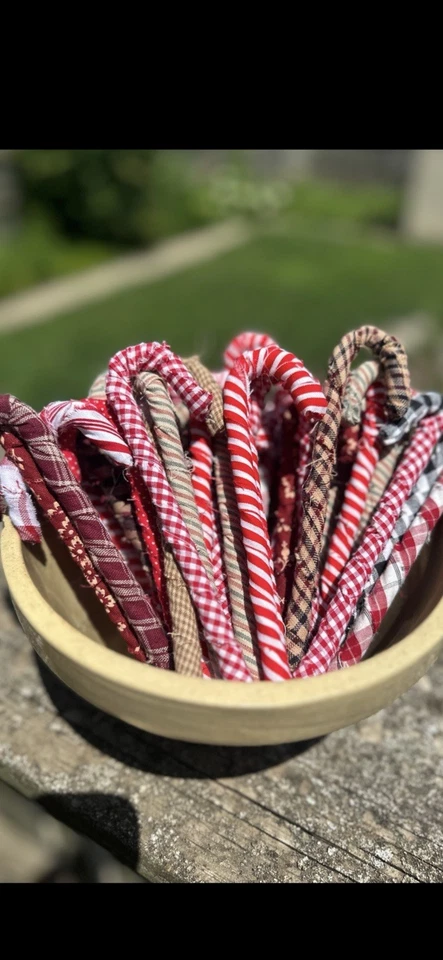 $1.00 WHOLESALE Primitive HOMESPUN Candy Canes Bowl Filler Ornaments Christmas - Image 1 of 4