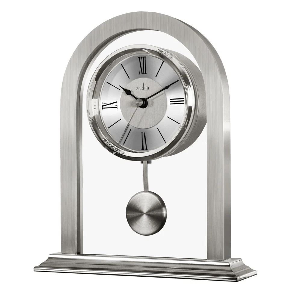 Acctim Silver Tone Quartz Battery Mantel Clock with Pendulum Colney 36937 - Image 1 of 1