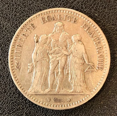 1874-A France 5 Five Francs World SILVER Coin HURCULES! - Image 1 of 2