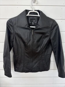 East 5th Black Genuine Leather Full Zip Blazer Jacket Coat Womens Petite Medium - Picture 1 of 3