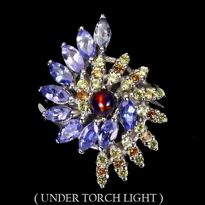 Anillo de plata de ley 925 redondo ópalo negro zafiro tanzanita piedras preciosas joyería talla Foto 1 de 4