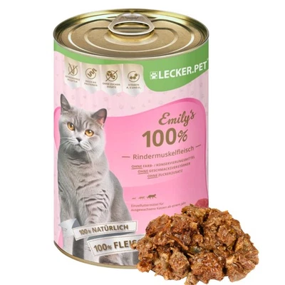 6 x 400 g Emily's 100 % Rindermuskelfleisch Nassfutter Katzenfutter Lecker.Pet® - Bild 1 von 4