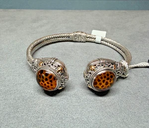 Samuel B. 925 Sterling Silver & 18k Cheetah Spots Hinged Cuff Bracelet 7.25 Inch - Picture 1 of 20