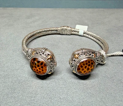 Samuel B. 925 Sterling Silver & 18k Cheetah Spots Hinged Cuff Bracelet 7.25 Inch - Image 1 of 4
