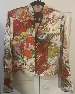 JS Collections Women’s Silk Asian Style Jacket Floral Lined Metallic Size 12 - Image 1 of 4