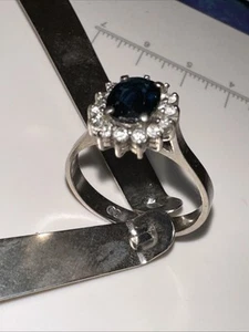 18k White Gold with 14 Diamonds & Saphire Size 9 Women's Engagement Ring 1.10 ct - Picture 1 of 21