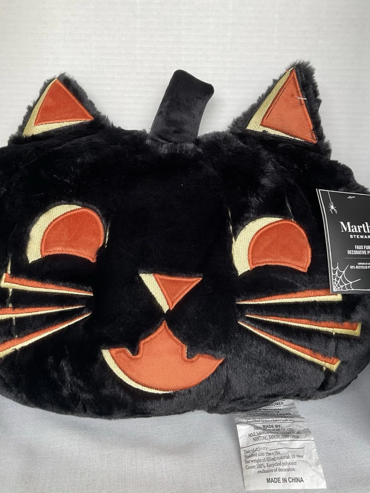 Martha Stewart 人造毛皮装饰枕头 万圣节 黑色 猫 全新 — 第 1/4 张图片