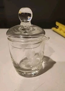Bohemian Czech Glass Condiment Jar w Lid Clear Wheel Cut Flowers - Picture 1 of 9
