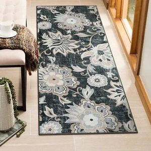Floral Laundry Room Rug 2x5 Black Ultra Thin Kitchen Rugs and Mats Non Skid W... - Picture 1 of 7