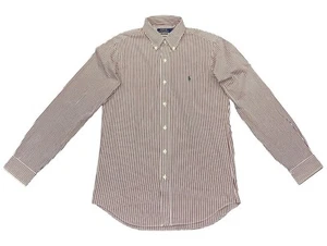 Camisa Ralph Lauren Para Hombre Granate/Blanca Rayas Talla M 15.5 Calce Clásico Verde Poni - Imagen 1 de 5