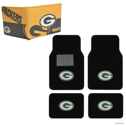 NFL Green Bay Packers Car Truck Carpet Floor Mats & Synthetic Leather Wallet Set Cover