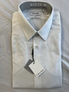 Calvin Klein Steel + Herren schmale Passform Kleid Shirt - weiß - 15,5 Zoll x 32/33 - Neu - Bild 1 von 5