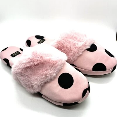 Victoria's Secret (Size S) Women's Fashion House Slippers Pink W/Black Polka Dot - Image 1 of 4