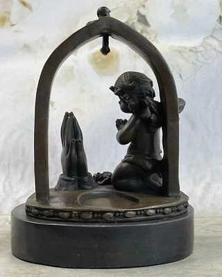 Solid Praying Baby Angel Bronze Sculpture Religious Statue Gift Idea Figure Deal - Image 1 of 4