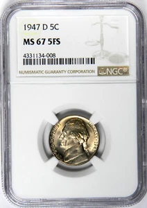 1947-D JEFFERSON NICKEL 5 FULL STEPS SUPER GEM NGC MS67 5FS! - Picture 1 of 4